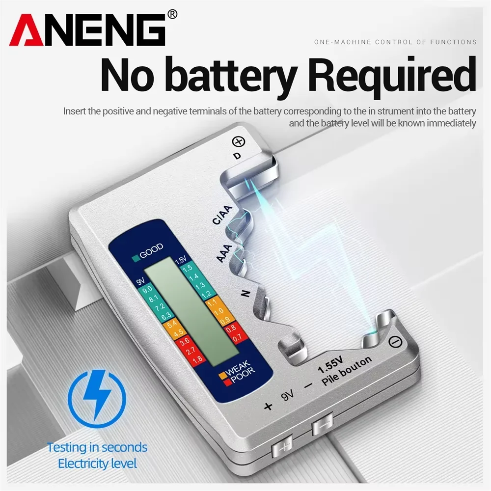 ANENG BT158 Battery Tester LCD Display Universal Button Cell Volt Capacity Check C AA AAA D N 9V 1.55V Capacitance Detector Tool