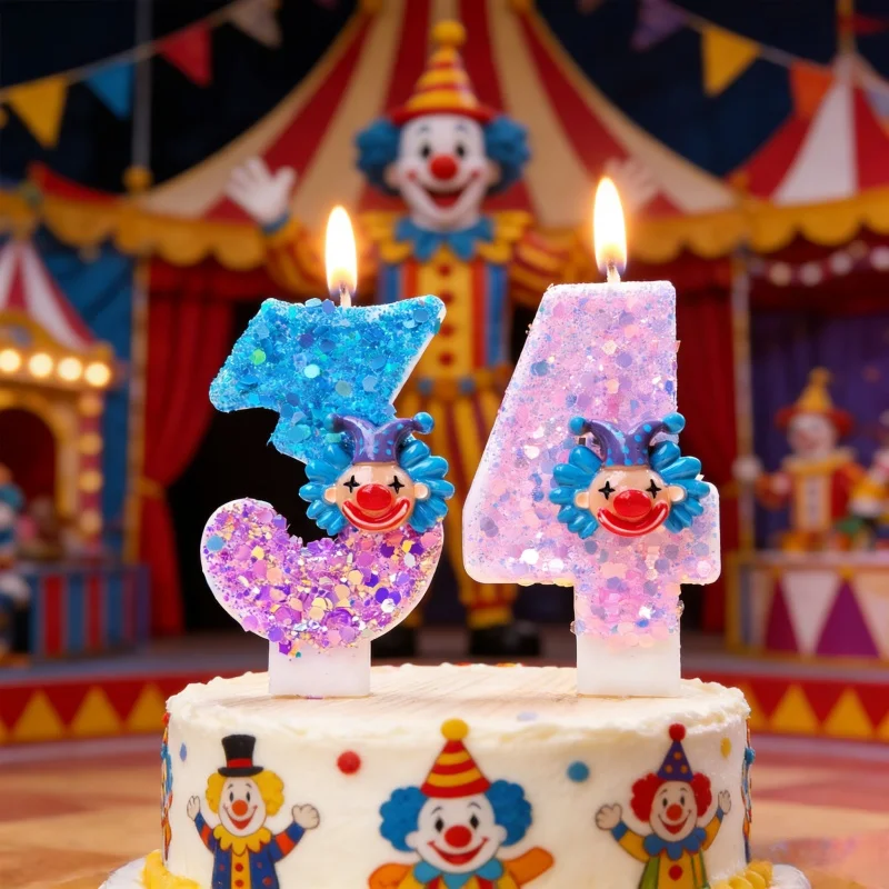 Niedliche Clown-Zirkus-Themen-Kerze 0-9 Zahlen Kinder-Charakter-Party Kuchendekoration Geburtstagsparty-Geschenke Baby-Shower-Spielzeug-Geschenke