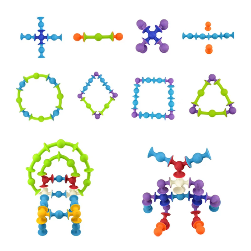Miękkie silikonowa przyssawka klocki budowlane DIY silikonowy blok Model przyssawka zmontowany zabawne zabawki edukacyjne budowlany dla dzieci