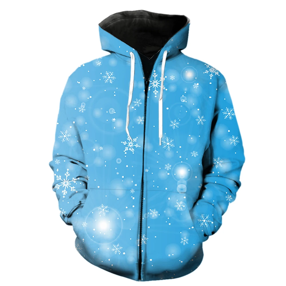 

Winter Snowflake Pattern Men's Zipper Hoodie Unisex 3D Printed Oversized Casual Hip Hop Harajuku Teens Fashion Funny Long Sleeve