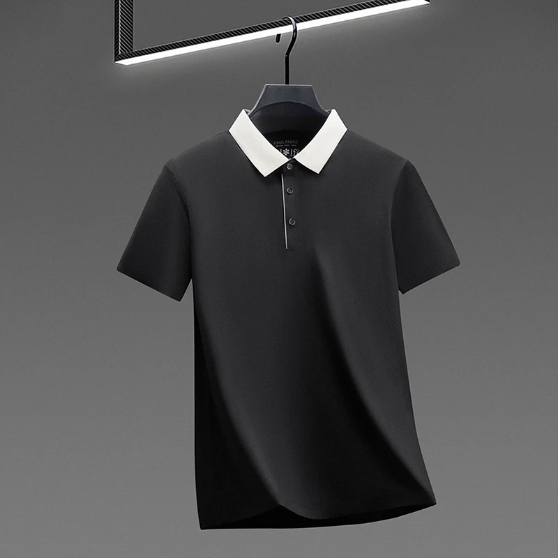 Herren-Poloshirt mit Farbblock-Kragen, schnelltrocknend, atmungsaktives Material, Kurzarm, Reverskragen, für Business und Freizeit. – Detail 17
