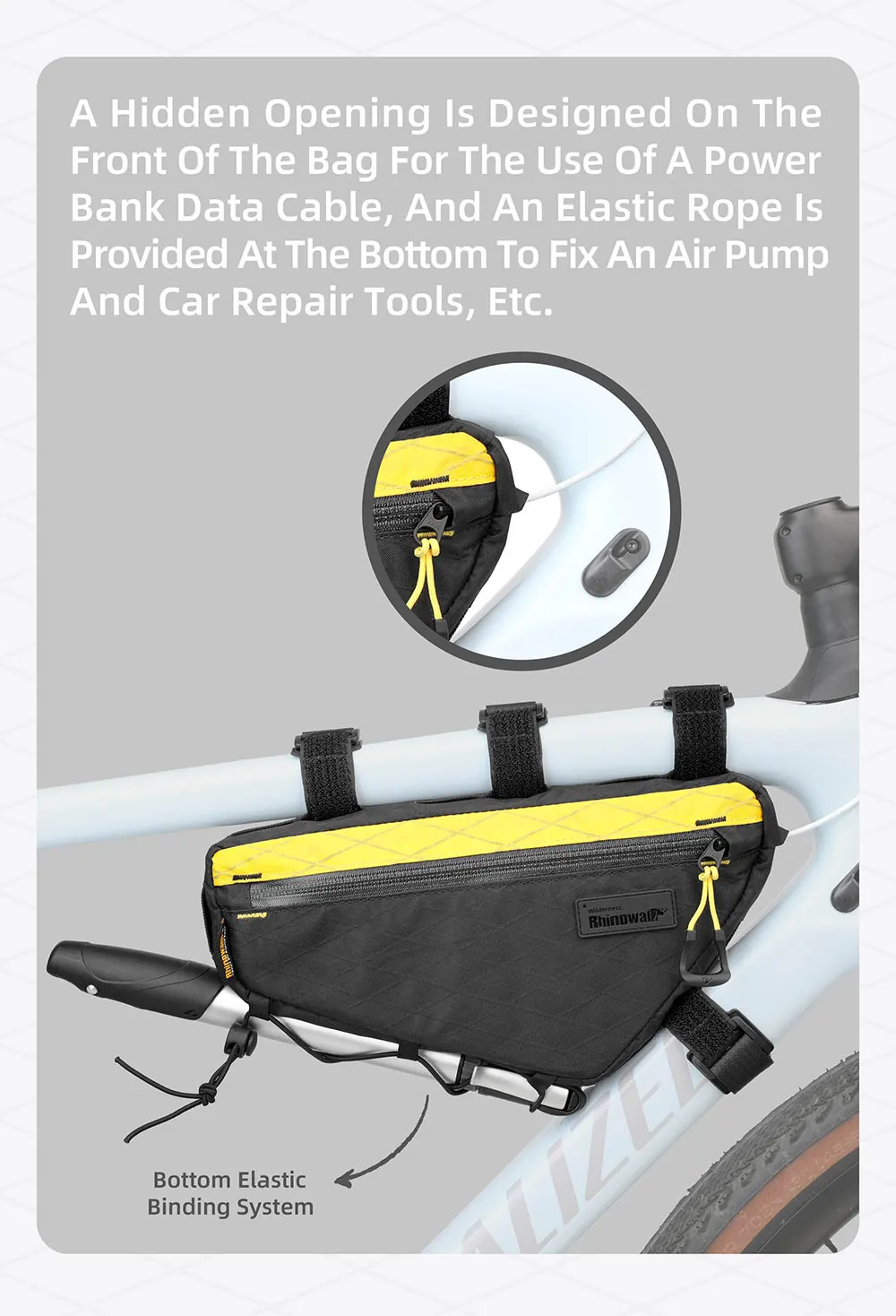 Rhinowalk Fahrrad-Dreiecksschlauchtasche, wasserabweisend, 1,7 l/2,4 l/2,9 l, Fahrrad-Rahmentasche für MTB und Rennrad, Querträger-Aufbewahrungspaket – Detail 7