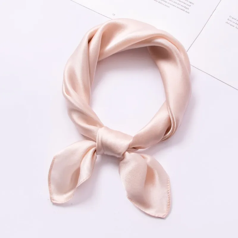 

100% Silk Square Scarf Women Solid Color Small Hangzhou Real Silk Bandana Luxury Neckscarf Pure Silk Satin Head Scarf 53X53CM