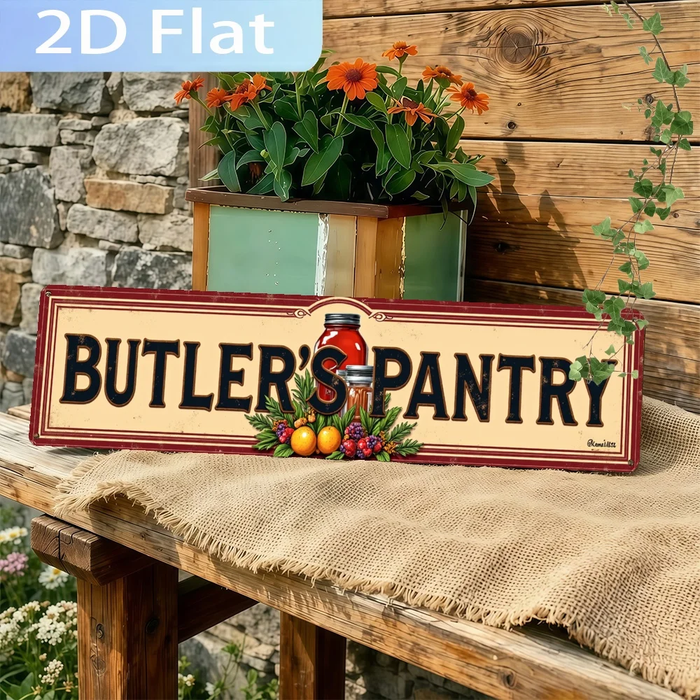 2D Flat Metal Wall Hanging Featuring a Rustic Butler's Pantry Sign Design -Perfect for Farmhouse Decor