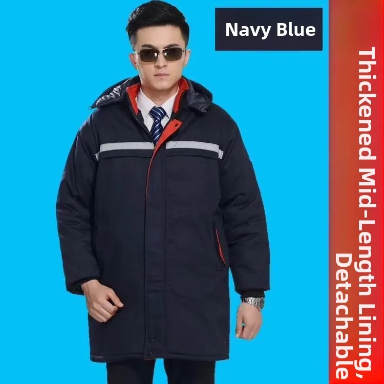

Thickened Long Cotton Jacket Work Uniform for Men And Women with Hood Detachable Inner Washable Winter Industrial Factory Wor...