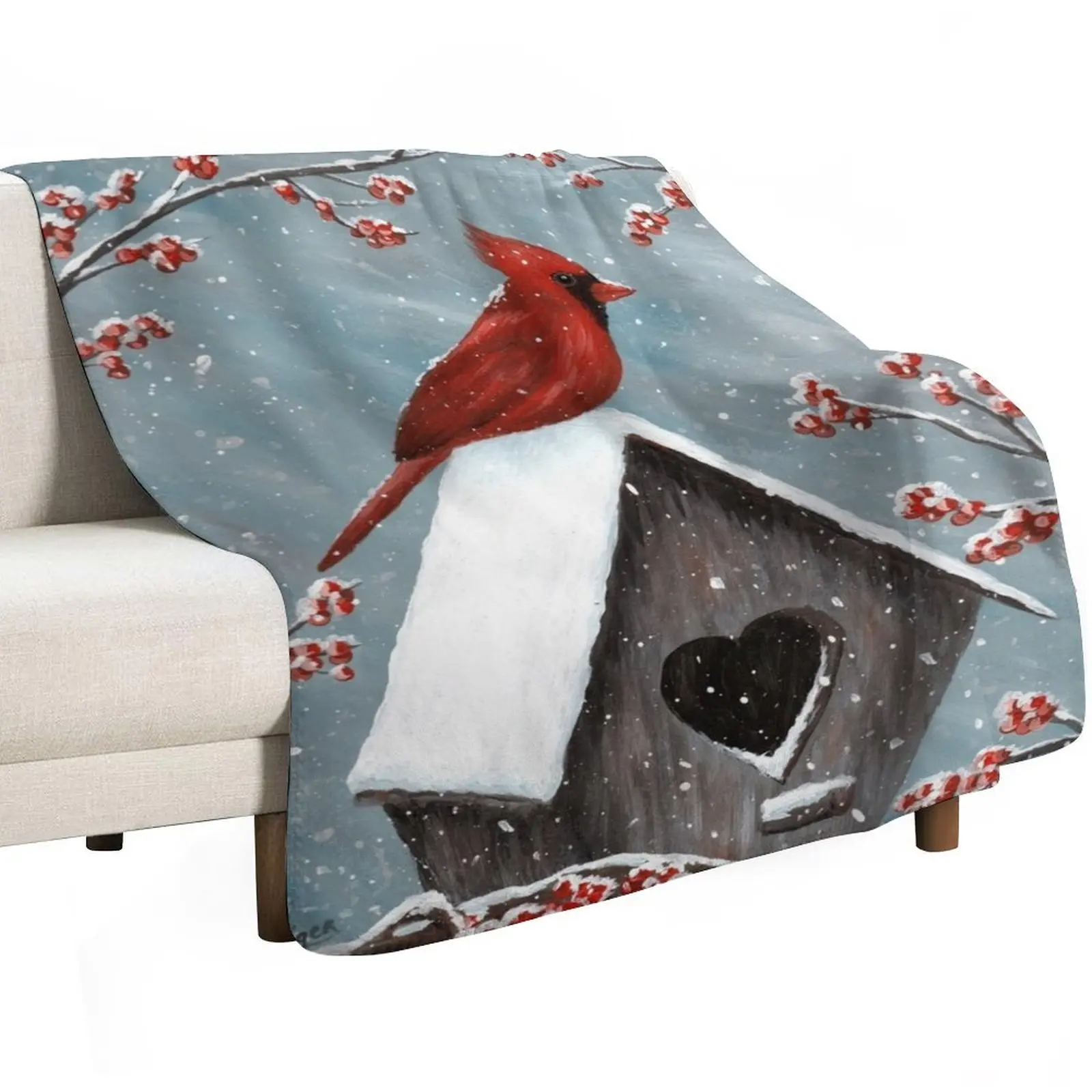 Northern Cardinal Bird Painting Throw Blanket Soft Comfort Blanket for Reading Watching TV
