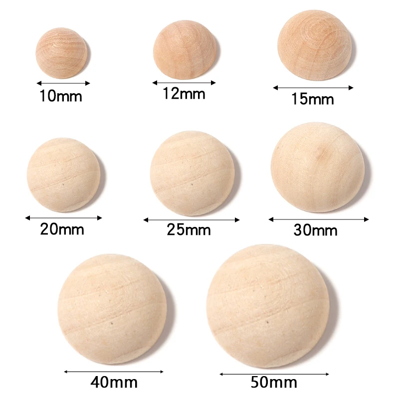 5-50pcs/lot 10-50mm Half Round Ball Wood Beads Natural Wooden Beads Flatback Cabochon For Jewelry Making DIY Crafts Accessories