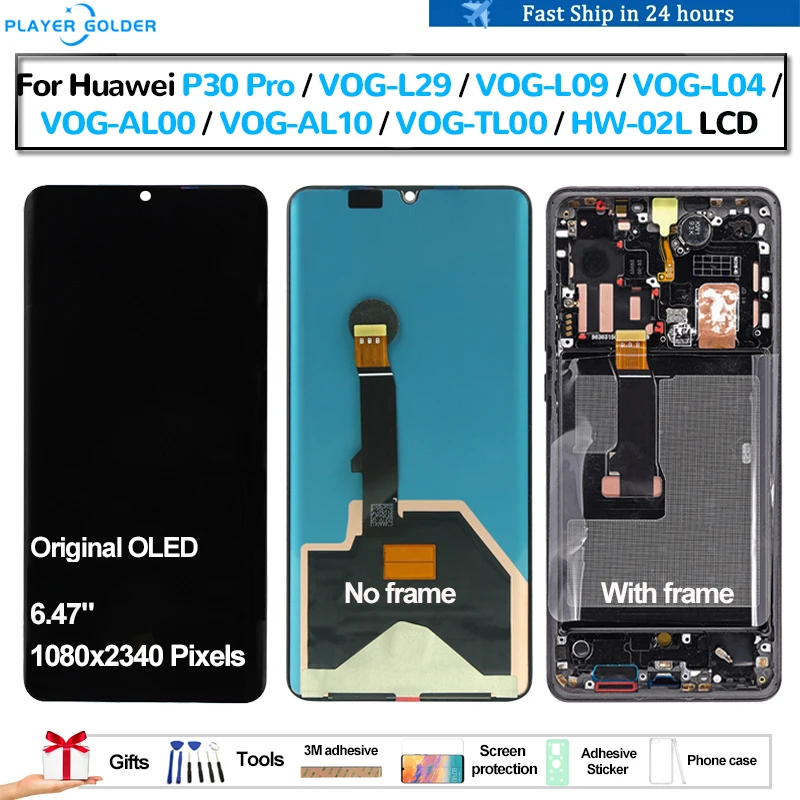 

Original OLED For Huawei P30 Pro VOG-L29 VOG-L09 VOG-L04 VOG-AL00 Pantalla lcd Display Touch Panel Screen Digitizer Assembly lcd