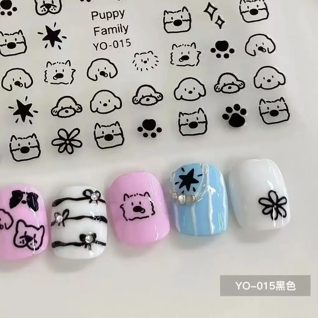 Cartoon Cat Dog Stickers Hand Drawn Paw Print Self Adhesive Nail Art Decals Cute Graffiti for Teen Girl