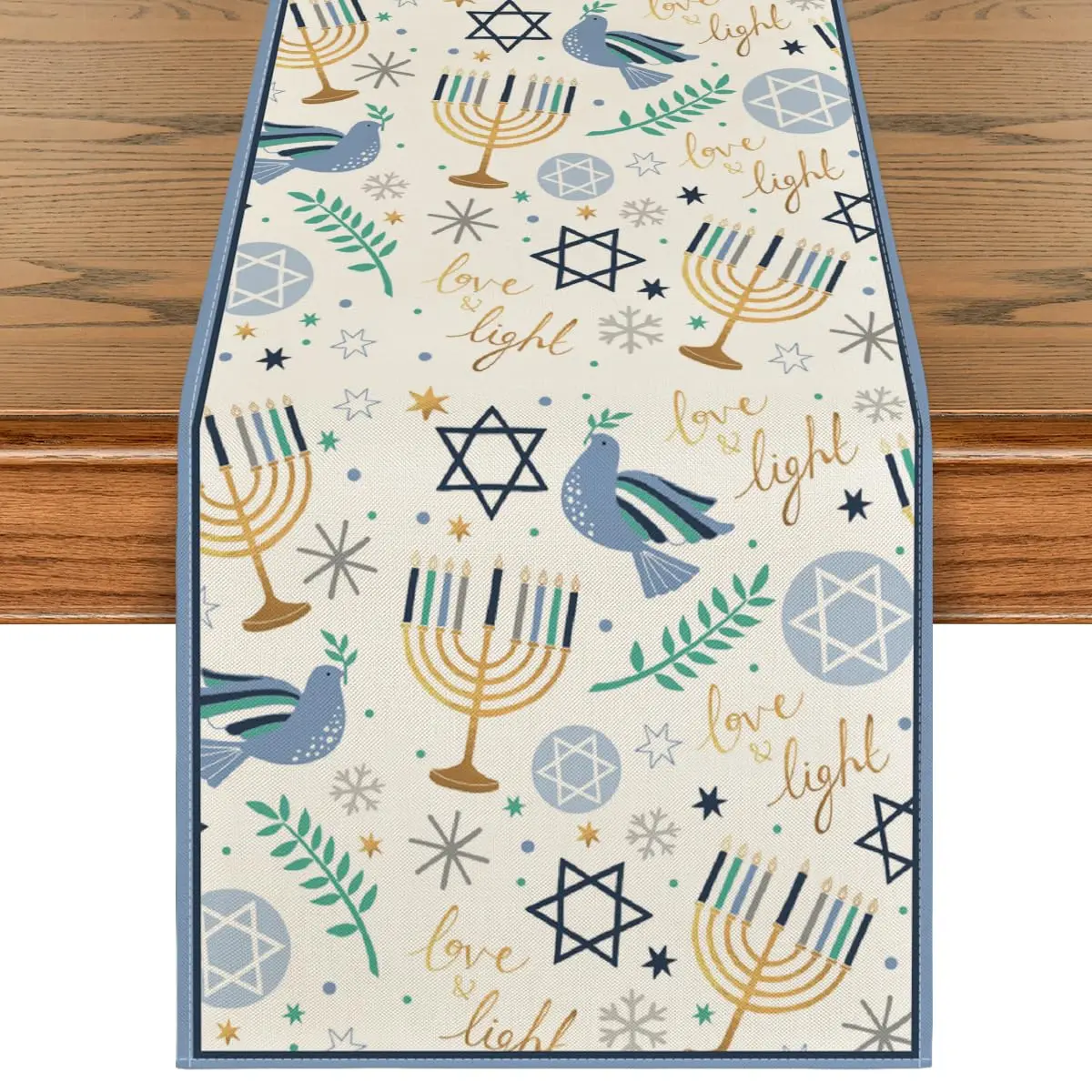 

Pigeon Olive Branch Hanukkah Menorah Table Runner, Seasonal Chanukah Kitchen Dining Table Decoration for Outdoor Home Party