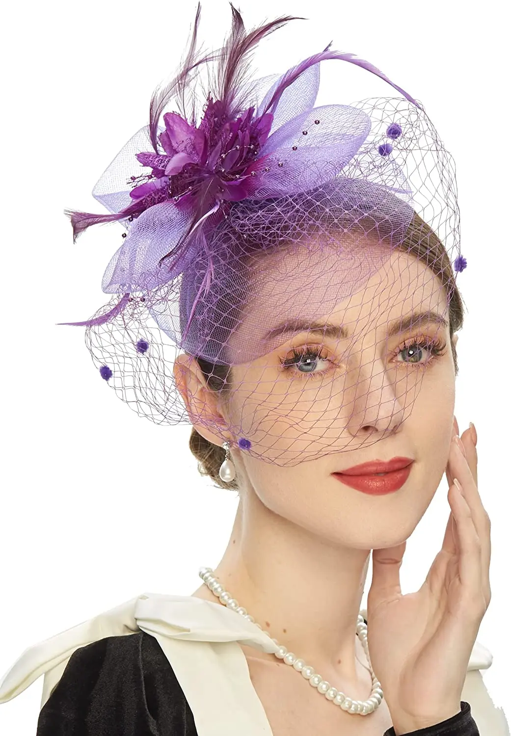 New Bridal Headwear Fascinator Hats for Women Tea Party Headband Kentucky Derby Wedding Accessories Flower Mesh Veil Fascinator