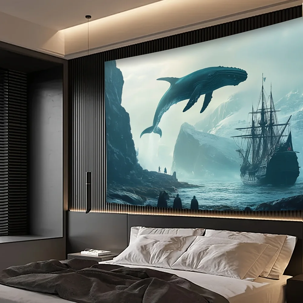 نسيج الحوت العملاق يغلق من نمط البحر مناسب لغرفة النوم وغرفة المعيشة والمكتب والحفلات قابل للغسل في الغسالة