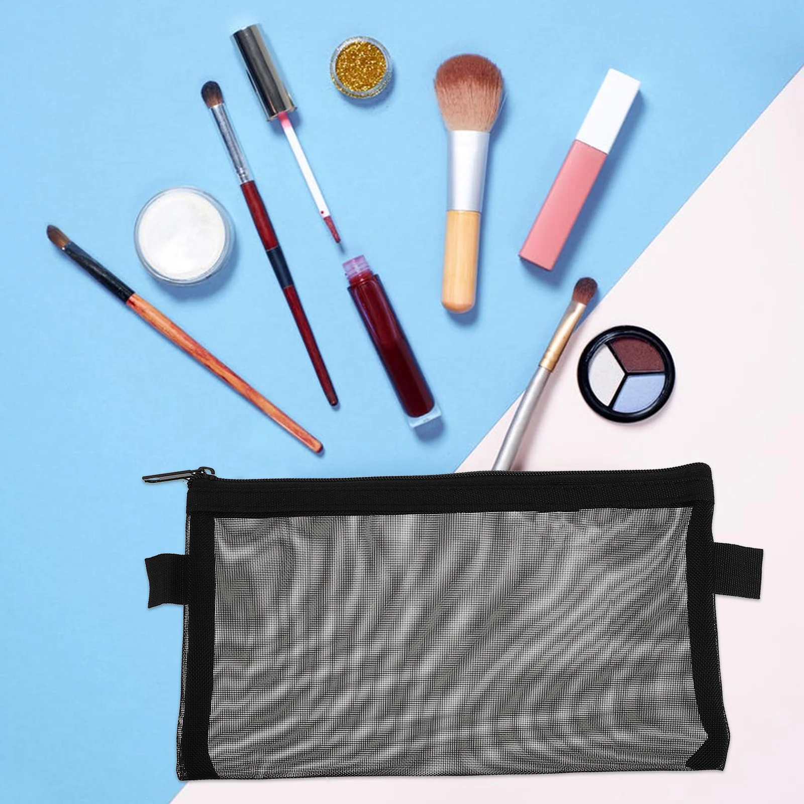 

4Pcs Mesh Pen Bags Transparent Zippered File Pouches Portable Stationery Container for Student Supply Office Use