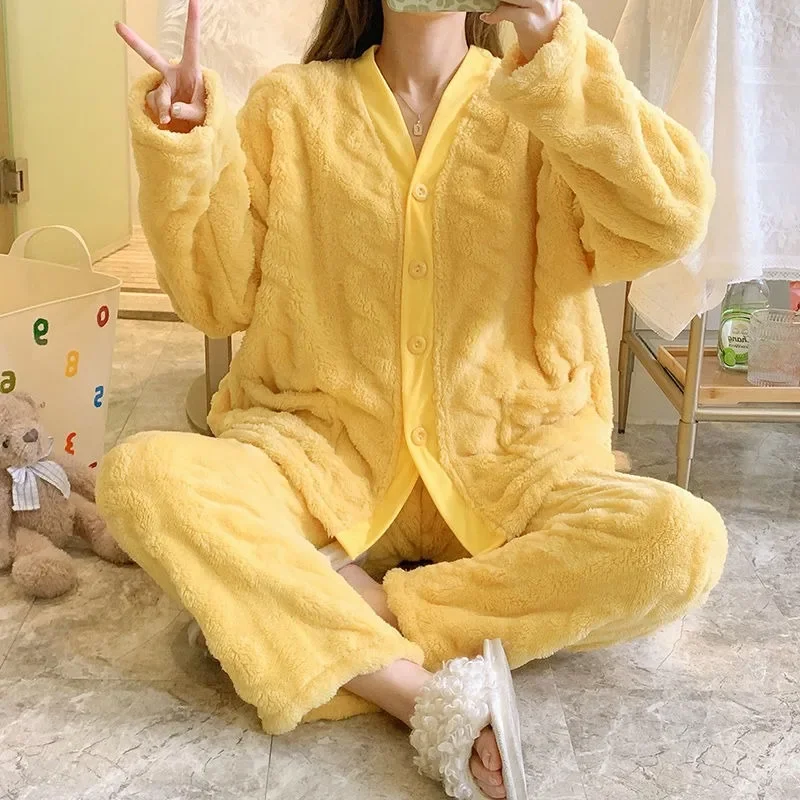 

Lady Coral Fleece Pajamas Women Winter Sleep Clothes Fledge Loose Homewear Flannel Loungewear Famale Home Suit Autumn Thickening