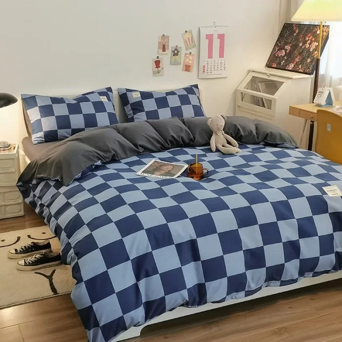 Nordic style ins student dormitory checkered grinding healthy skin-friendly mattress printing four-piece set   three-piece set