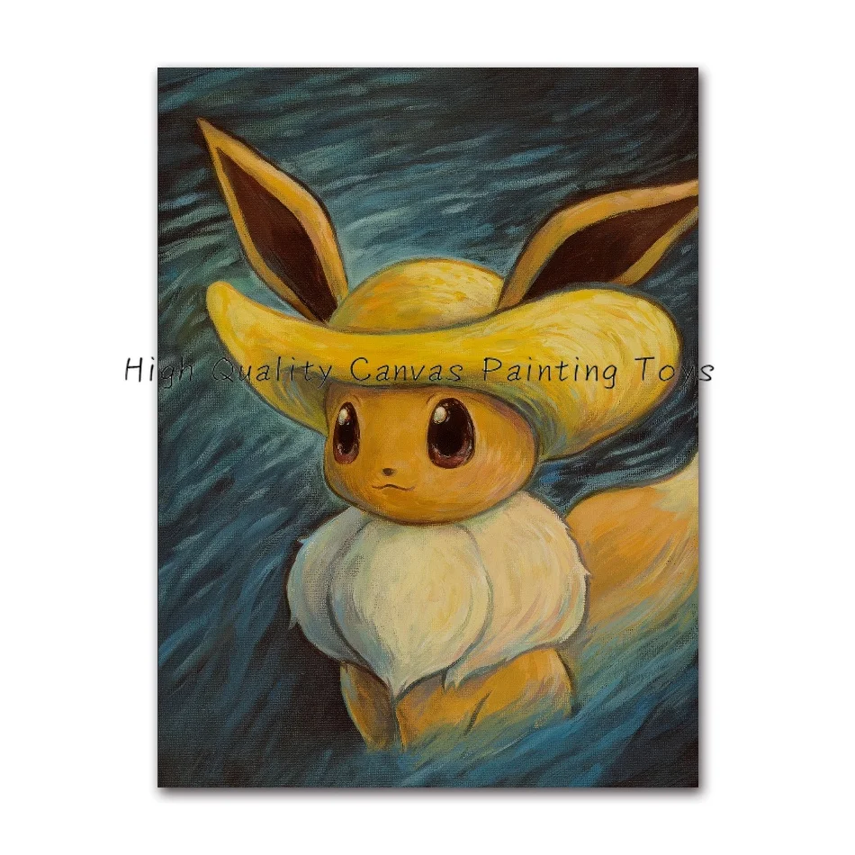 Pokemon Van Gogh Museum Anime Figures Pikachu Watercolor Painting Canvas Posters and Prints Wall Art Picture for Living Room