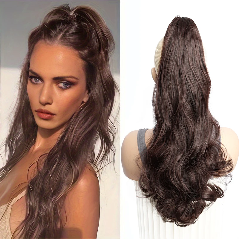 وصلة شعر صناعية طويلة مجعدة ومموجة على شكل ذيل حصان بمشبك مخلب في قطعة شعر على شكل ذيل حصان للنساء #6