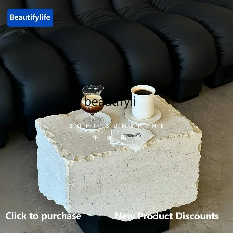 ss1089 Natural Yellow Cave Marble Rough Irregular Raw Stone Dressing Bedside Table Shoe Changing Stool Side Table Coffee Table D