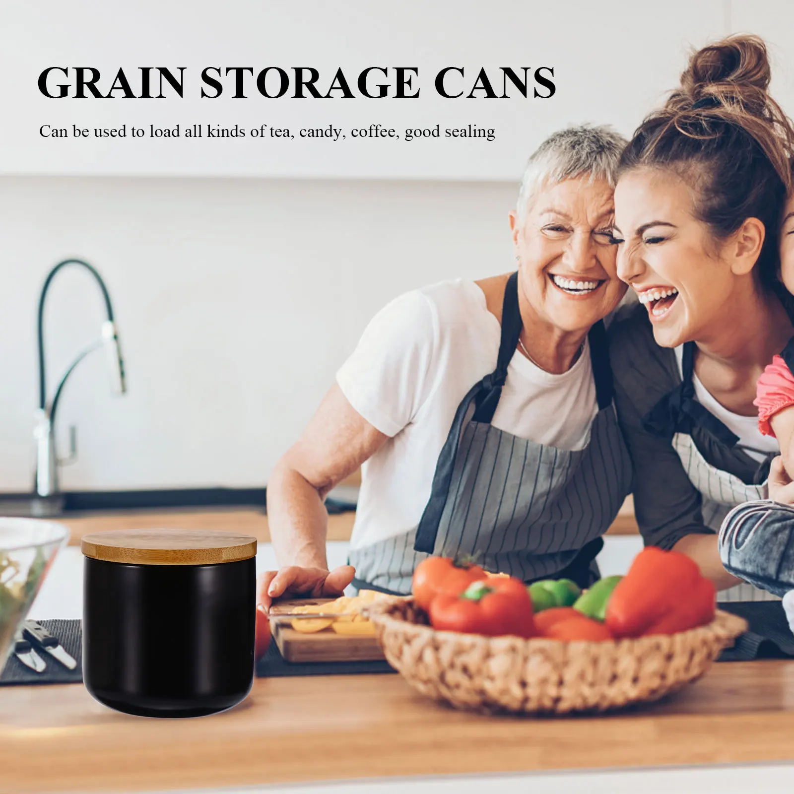 

2Pcs Storage Canister Ceramic Jar for Tea Coffee Beans Dry Goods Airtight Container Kitchen Pantry Organization Decorative