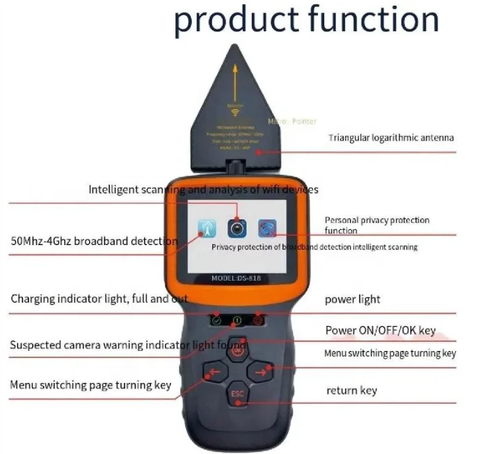 DS818 Signal Detection Analyzer 10MHz- 4GHz Radio Wave GPS Tracker camera GSM Cellphone Signal Detector