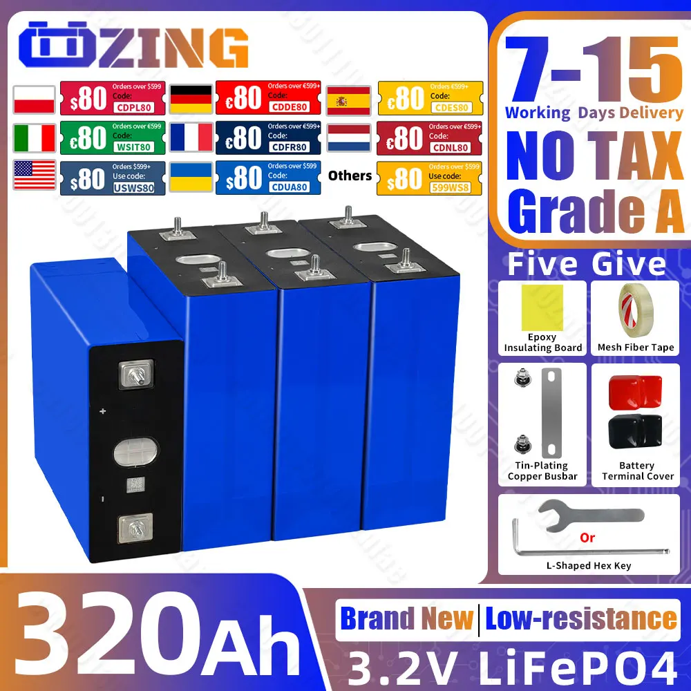 EU Stock 320Ah 3.2V LiFePO4 Grade A Europe Warehouse LFP Akku Cell Poland Germany DIY RV EV Camping Car Boat Solar Enery Storage