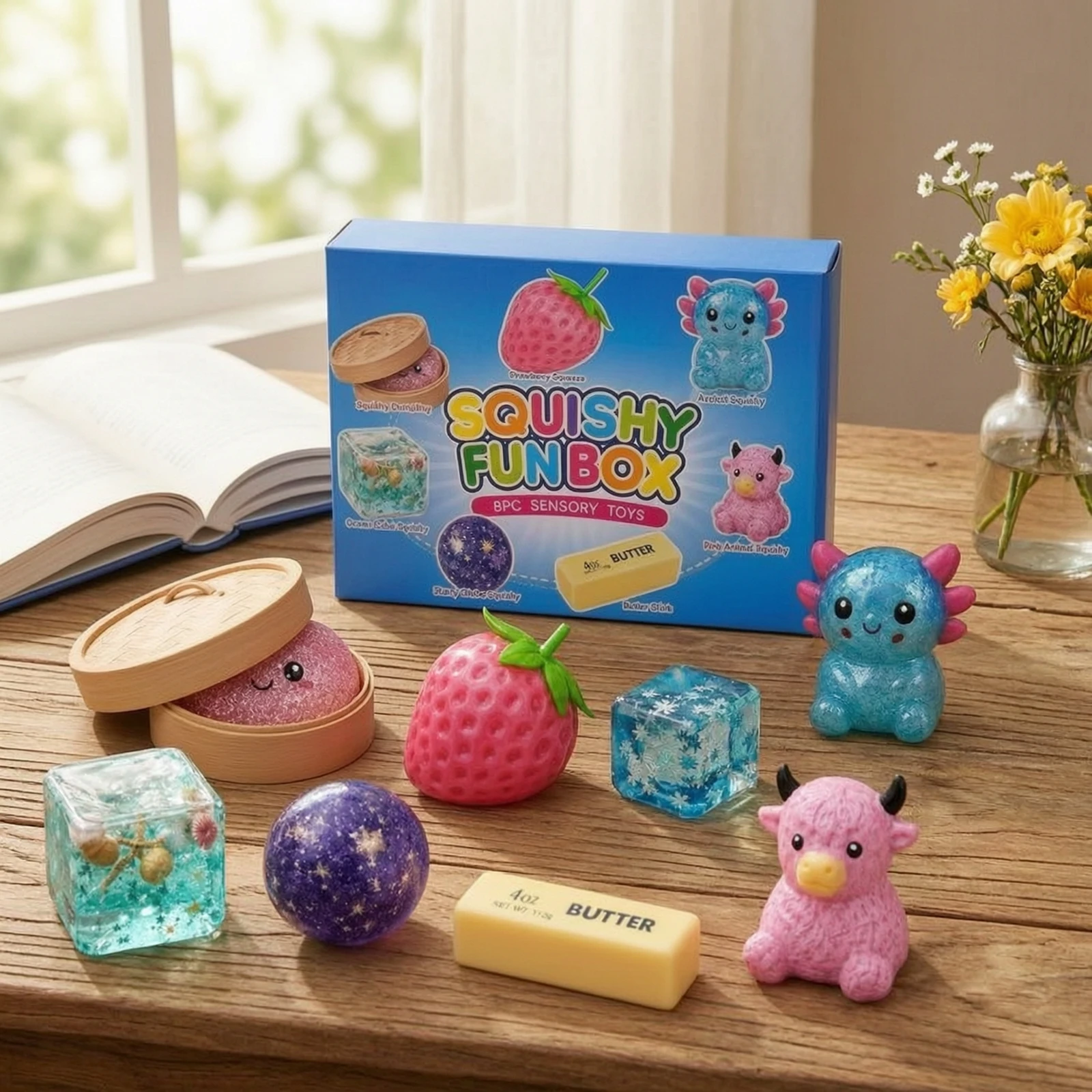 8 Pieces Butter Squishy Soft Squishy Toy Squish Toy Translucent Stress Ball Tactile for Children, Desk, Classroom