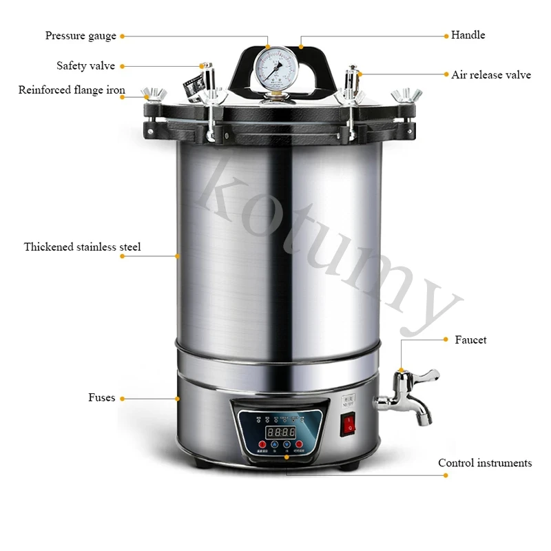 High Pressure Sterilizer Stainless steel Steam Sterilization Pot 24L Automatic Sterilization Autoclave Pot