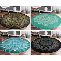 Green Mandala Round Rug Geometric Floor Carpet Art Deco Circle Mat Traditional Anti Slip Mat Black Area Rugs for Living Room