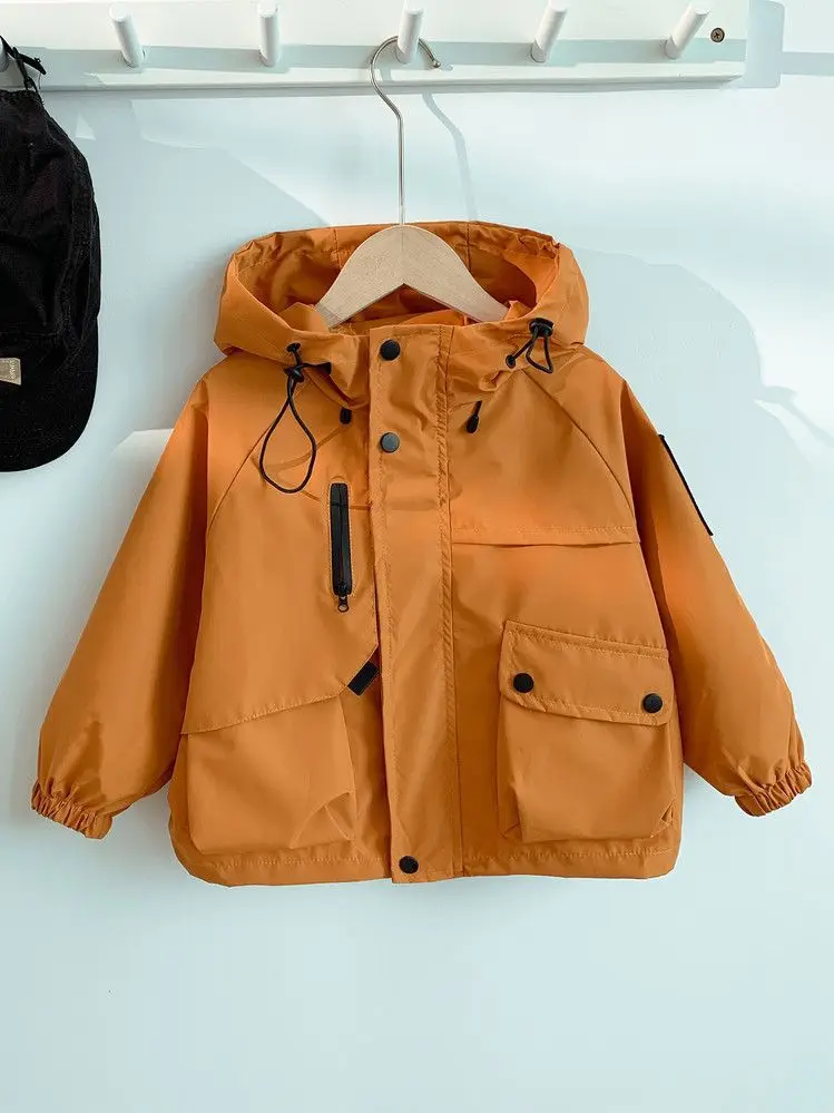 معاطف الفتيات والأولاد الخريف اللون منعت الاطفال مقنعين سترة سستة جيب طويلة الأكمام فضفاضة ملابس خارجية للأطفال ﻿