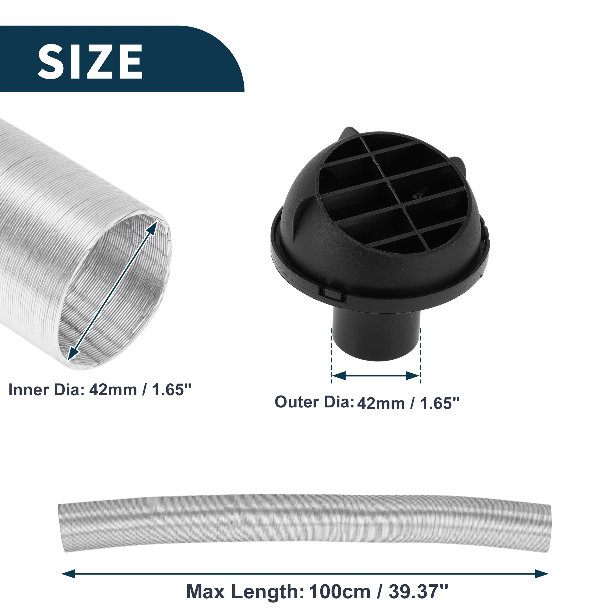 UXCELL 42mm Diametro 100cm Kit condotto di riscaldamento per auto Set di tubi flessibili per condotto aria calda per riscaldamento diesel Tono argento 1 set