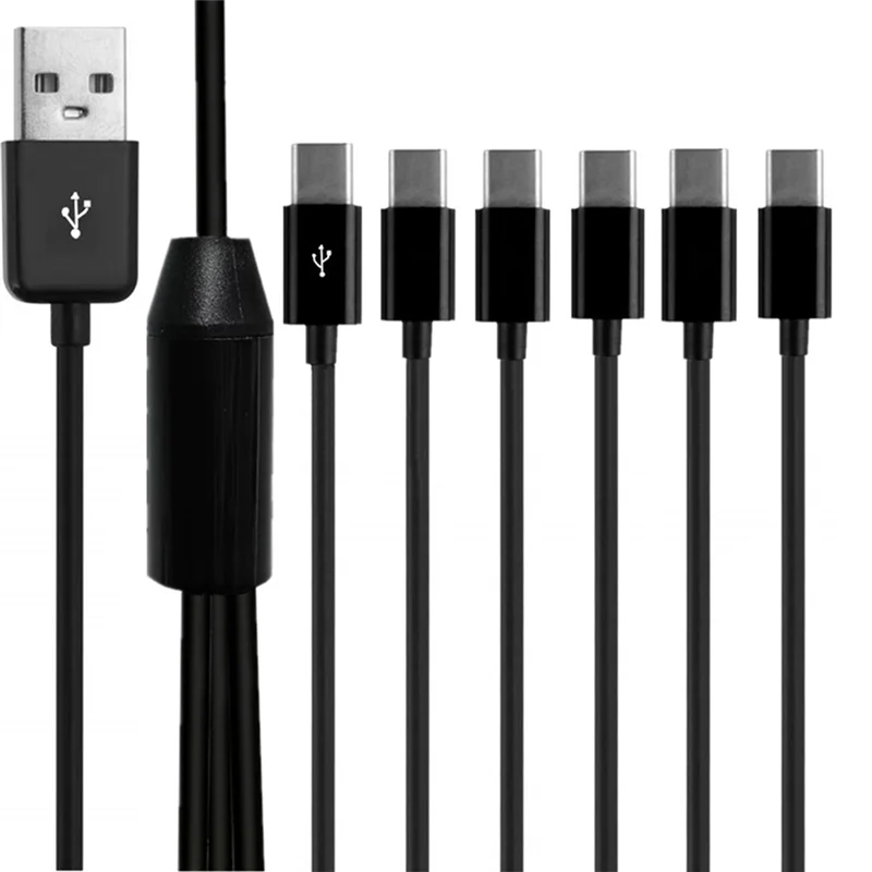 High Quality-1 PCS 6-In-1 USB Type C Splitter Cable C Data Transmission Charing Cable 1.5M Black ABS For Phone Tablet