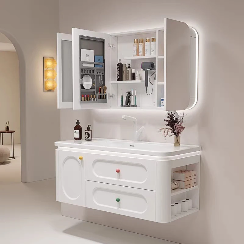 Modern Organizer Bathroom Cabinet Mirror Perfume Storage Shelves Cupboard Closet Skincare Wooden Archivadores Trendy Furniture