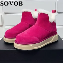 Winter Sheep Suede Flat Heel Thick Sole Short Boots 2024 Women Plush Lining For Warmth Ankle Botas Casual Versatile Snow Boots