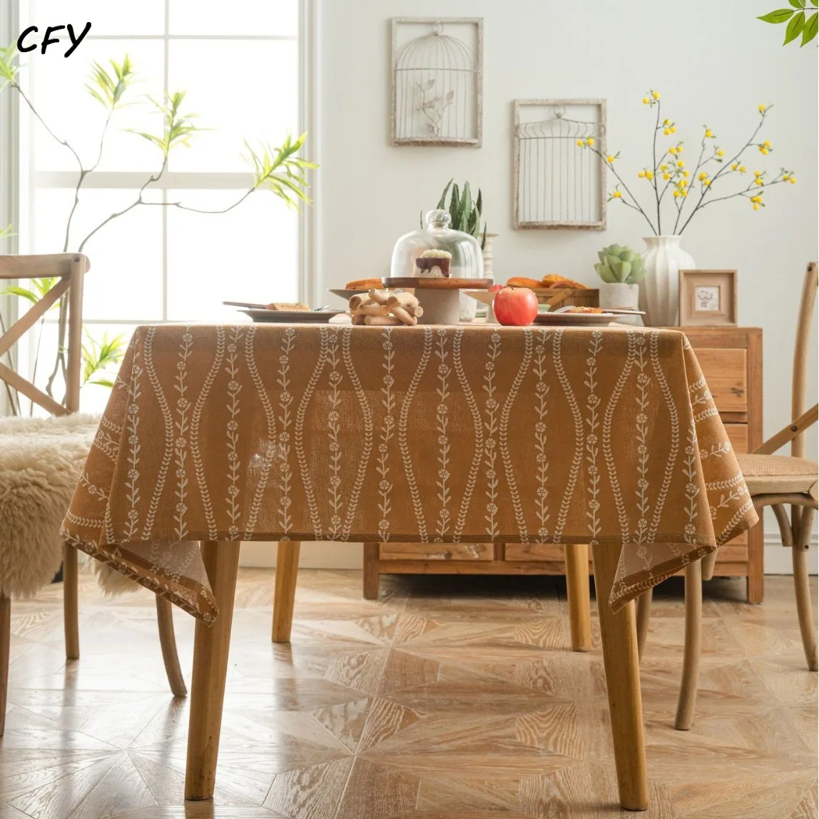 

Cotton and Linen Orange Flower Print Countryside Rectangular Tablecloth Tea Table Pad Meal Cloth Photo Background Cloth