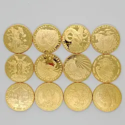 European 12 Zodiac Signs Commemorative Coin Tarot 4cm Iron Medallion Lucky Coin Wishing Coin Tooth Fairy Commemorative Coin