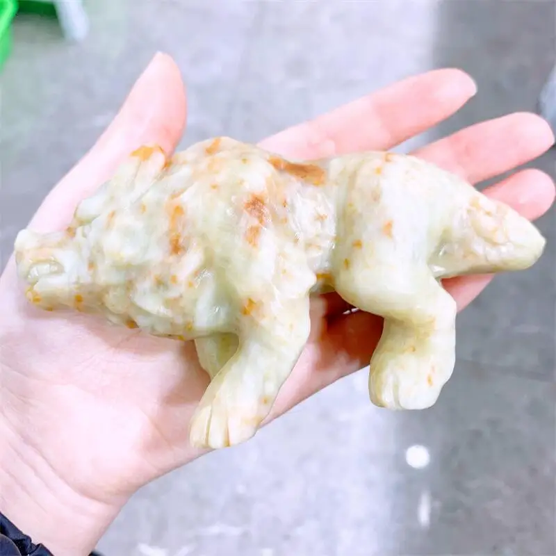 Natural Yellow Jade Wolf Carving Hand Carved Reiki Healing Stone Figurine Home Ornaments Decor Crafts 1PCS