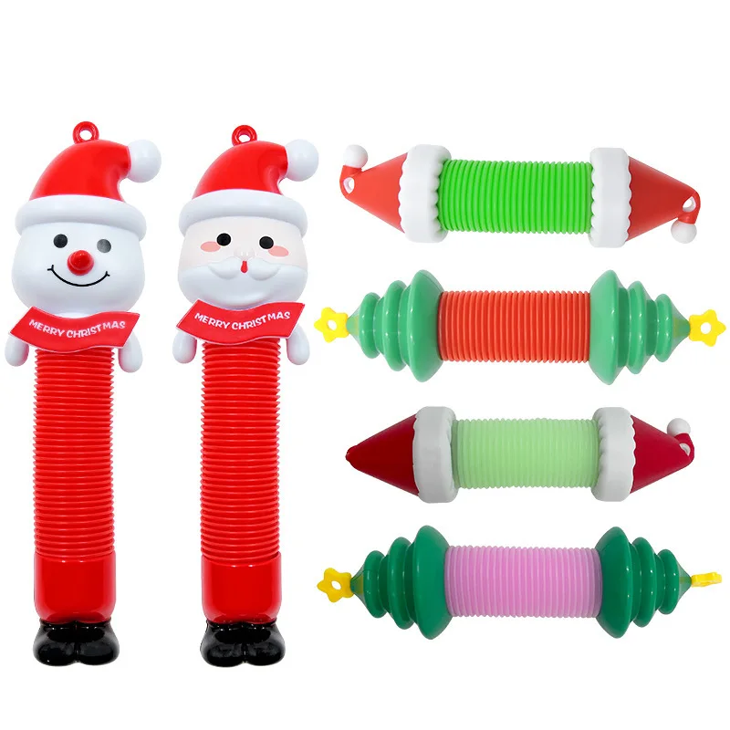 Santa Claus Led Tube Pipe Sensory Toy Retractable Stress Relief Antistress Fidget Toy Party Favors For Kids Xmas Christmas Gifts