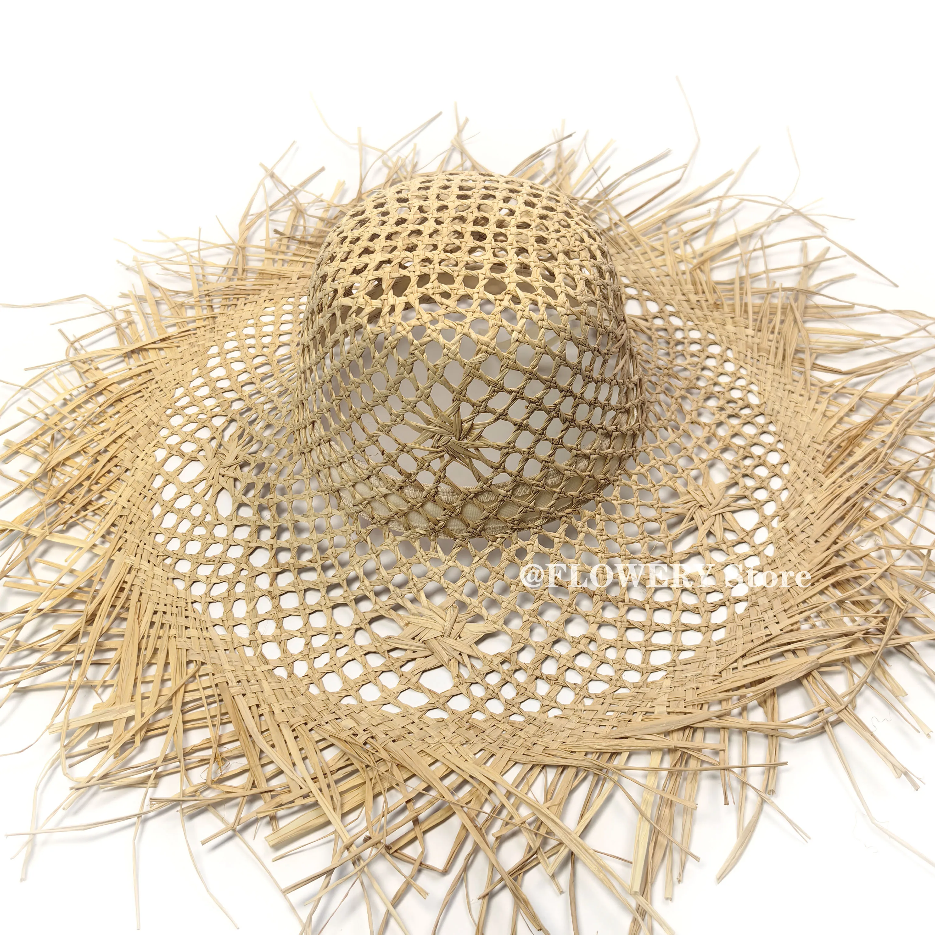 

New Spring & Summer Raffia Hollow-out Hand-Woven Wide-Brim Hat / Sunshade Beach Straw Hat