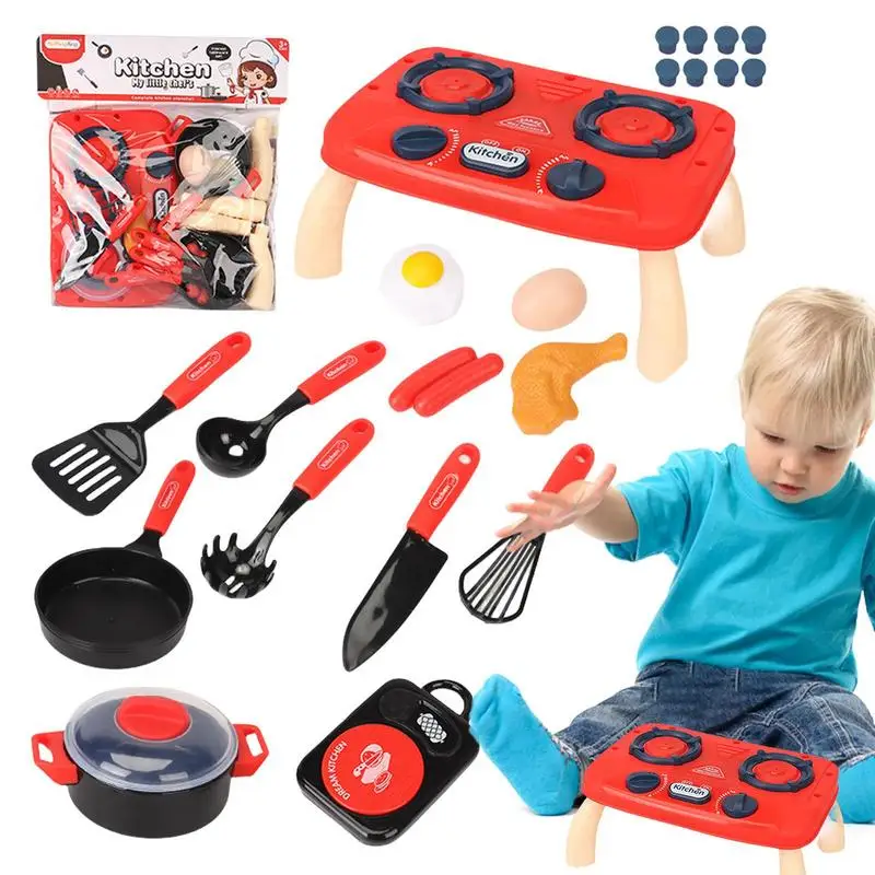 Kids Kitchen Toy Set 14 Electric Cooking Pretend Play Toy Set Pre-Kindergarten Toys Cookware Toys with Sound Montessori Toys