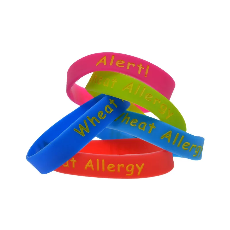 50 Pcs Medical Emergency ID Bangle Wheat Allergy Silicone Bracelet for Daily Reminder Wear 5 Colors