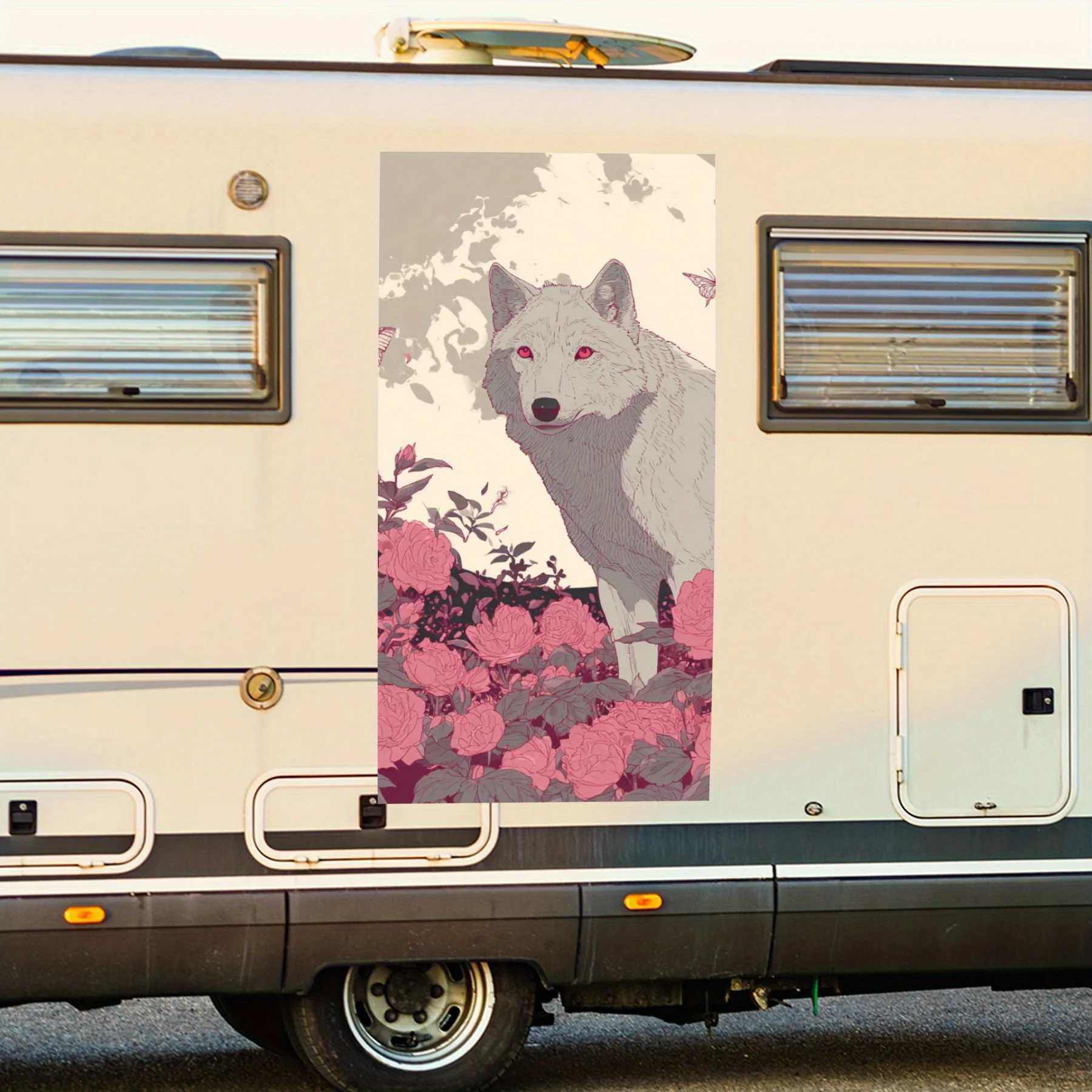 

Wolf in Pink Rose Garden Car Sticker,Waterproof Vinyl Decal for RV Side, Self - Adhesive Stickers to Decorate & Protect RV Body,