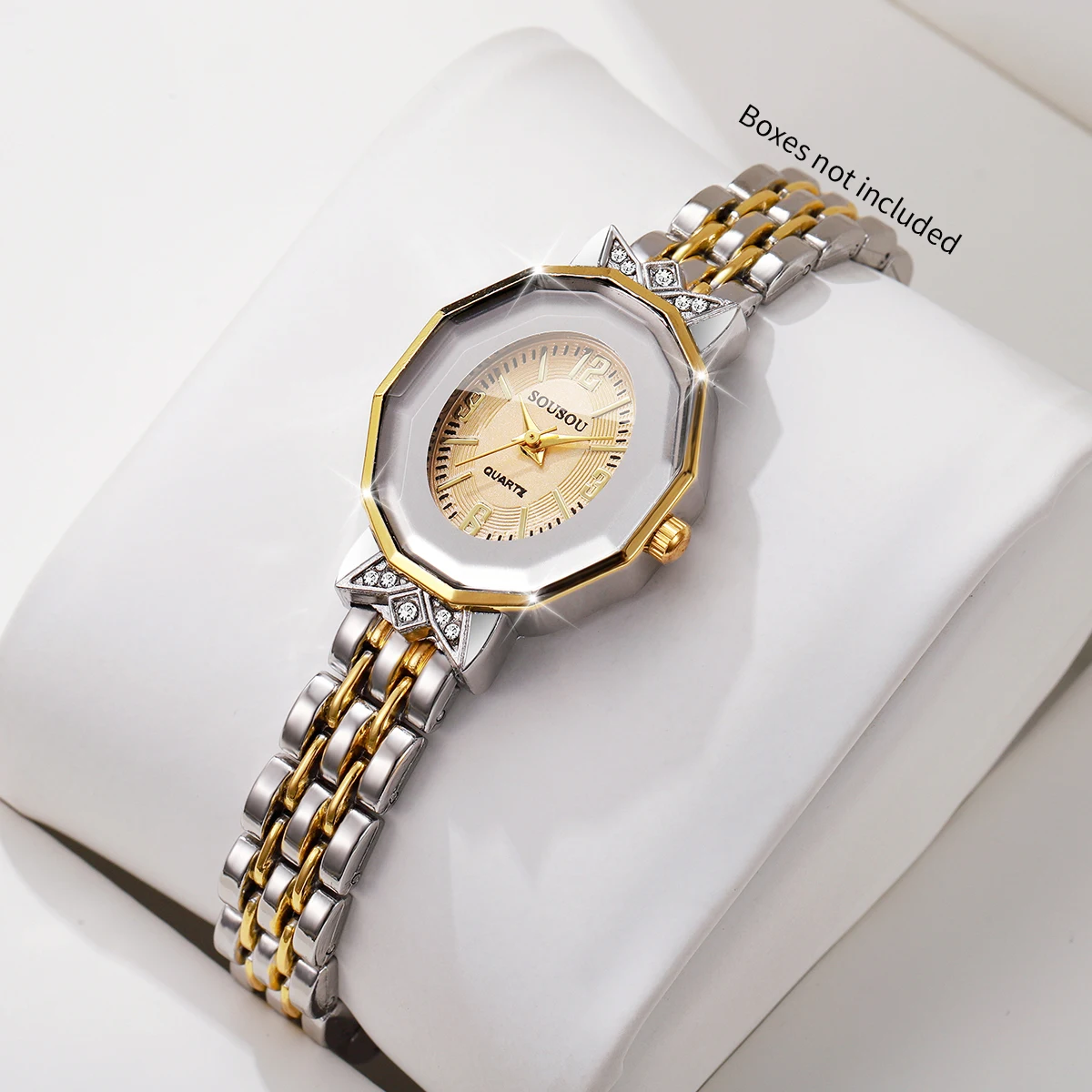 Fashion Octagon Diamond Women Watch Luxury Stainless Steel Bracelet Quartz Ladies Dress Wristwatch Relogio Feminino（Without Box）