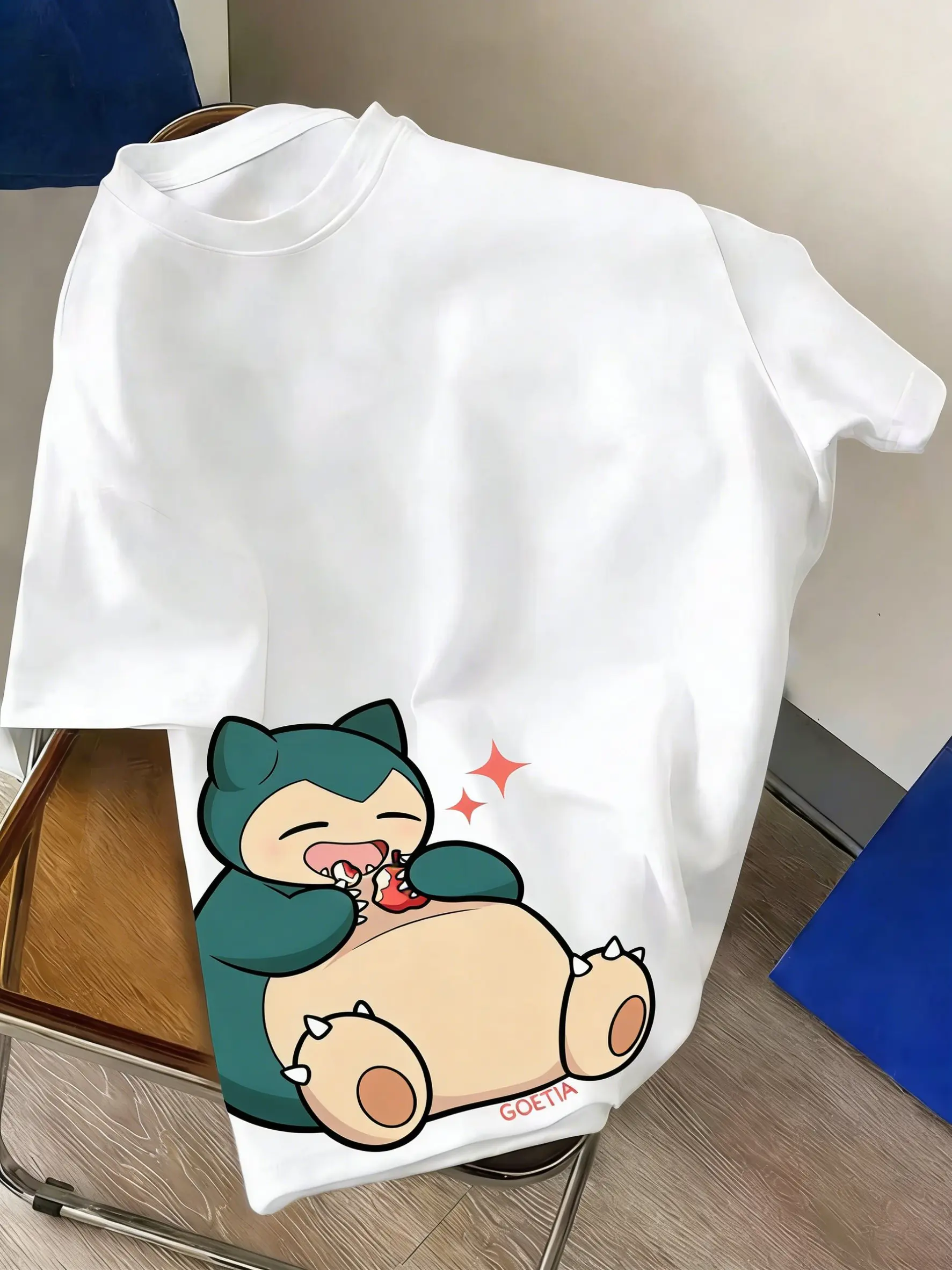 Bandai Übergroßes Pokémon-Grafik-T-Shirt für Herren und Damen, Snorlax-Druck, Y2k, kurzärmeliges T-Shirt, Streetwear, Eltern-Kind-Kleidung