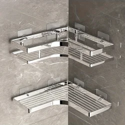 No Drill, Thickened Flat Bar Triangle Shelf, Waterproof Rectangle Storage Organizer for Bathroom and Kitchen