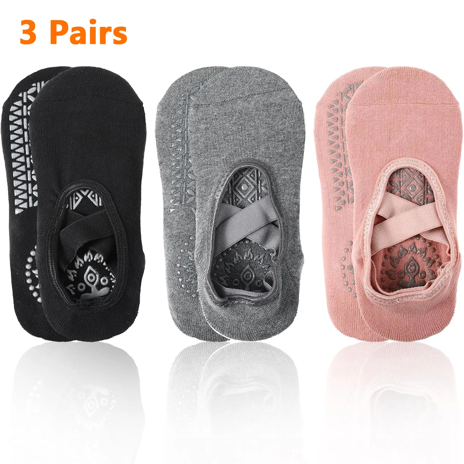 3 Pairs Yoga Socks for Women Non-Slip Barre Socks with Straps Ballet Dance Socks for Yoga Pilates Ballet Barre Dance