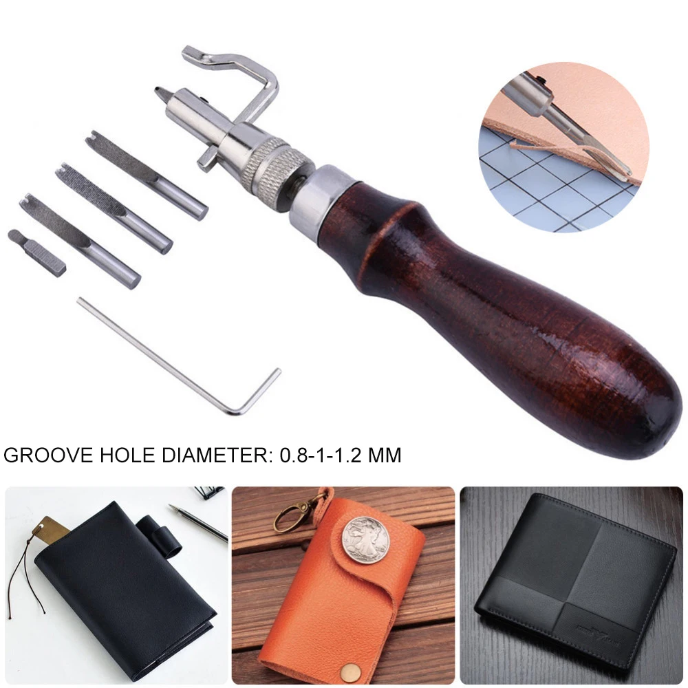 7 in 1 Sewing Groover Set Adjustable Sewing Leather Groover Set Swappable Bits Stitching Punch Tools for Leather Edge Stitching