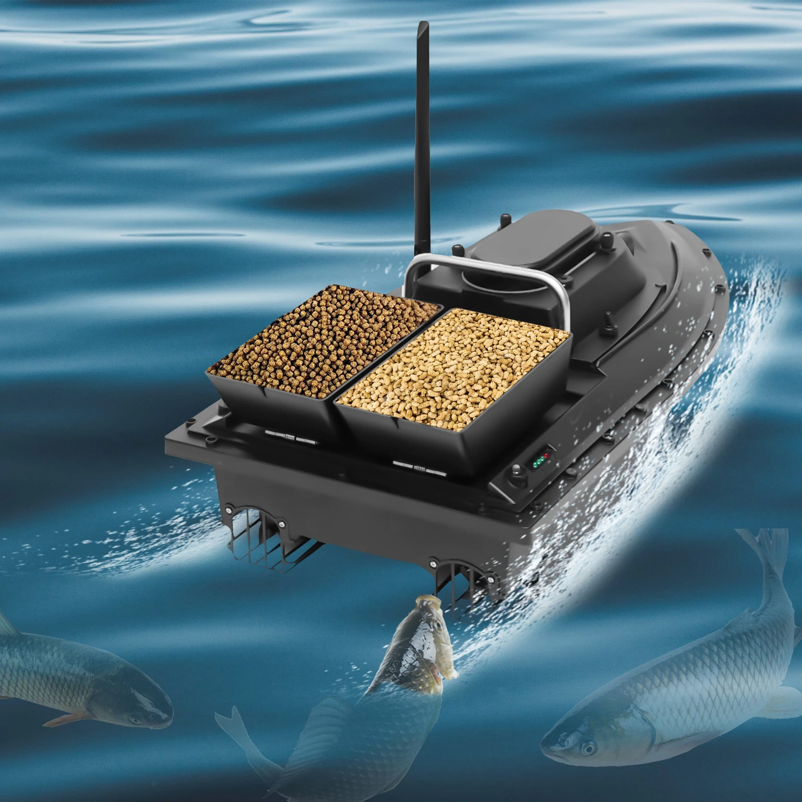 Puissant bateau à appâts télécommandé de 300M, double réservoirs, autonomie de 90 minutes, 5200mAh, lumières LED, RC 2.4G pour une pêche efficace