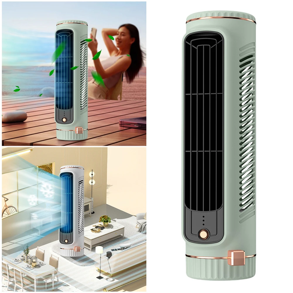 

5W Tower Fan USB Charging Portable Air Conditioner Electric Vertical Fan 3 Speeds Bladeless Desktop Cooling Fan for Home Bedroom