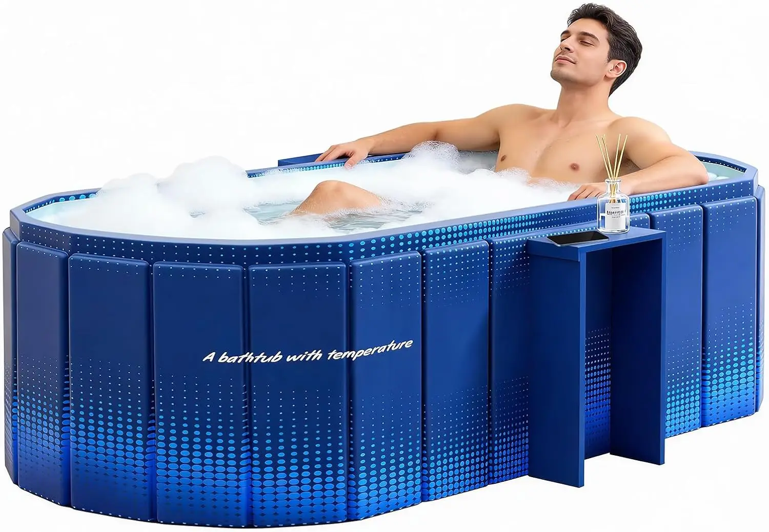 Portable Bathtub, Foldable Bathtub w/Side Rack, 59x21.6x19.6