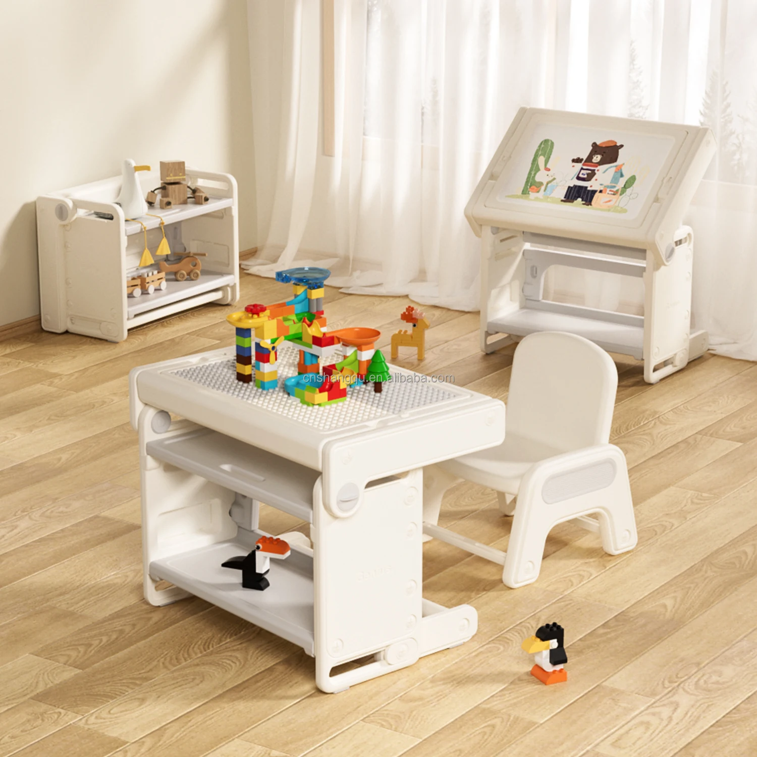 

Custom Kids Multi Activity Plastic Folding Drawing Board Table Building Blocks Table and Chair Set Play Reading Table